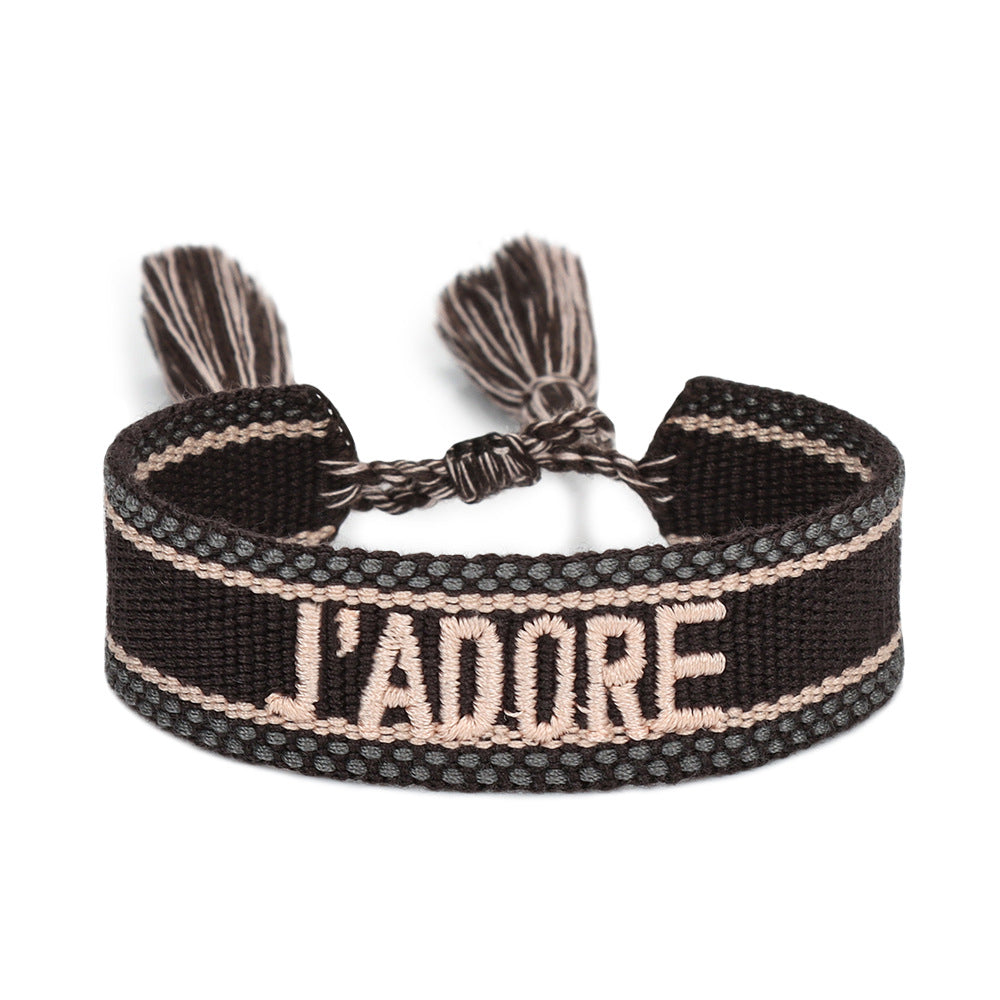 Wholesale Embroidered Letter Woven Ribbon Bracelet